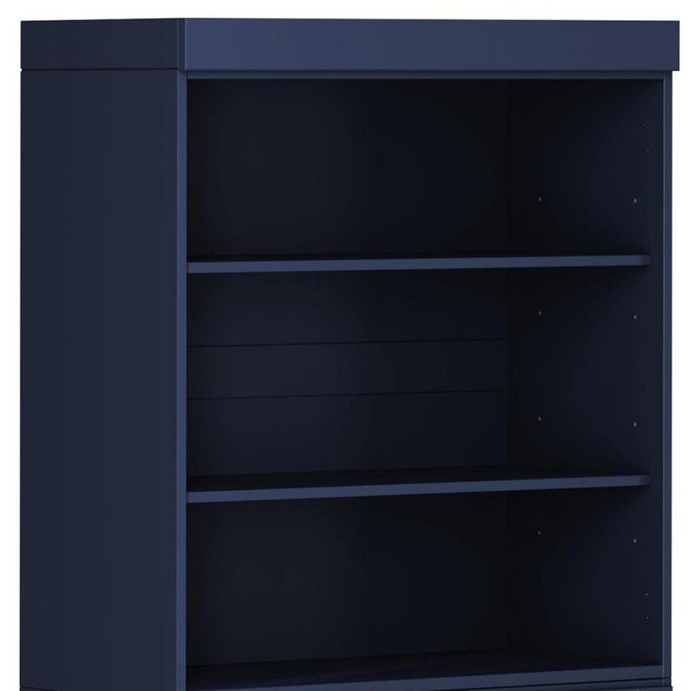 72" Navy Blue Solid Wood Adjustable Six Tier Library Bookcase with Two Doors