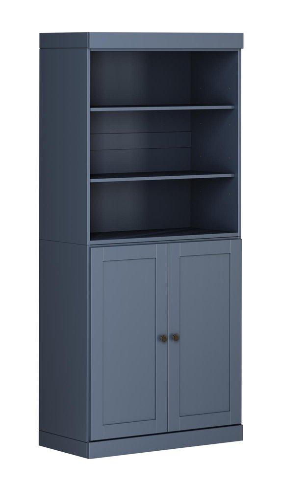 72" French Blue Solid Wood Adjustable Six Tier Library Bookcase with Two Doors