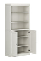 72" Off White Solid Wood Adjustable Six Tier Library Bookcase with Two Doors