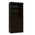 72" Espresso Solid Wood Adjustable Six Tier Library Bookcase with Two Doors