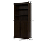 72" Espresso Solid Wood Adjustable Six Tier Library Bookcase with Two Doors
