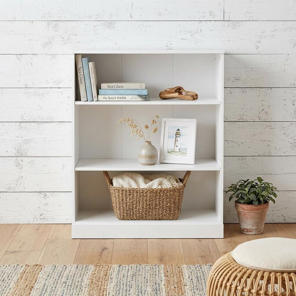 36" French Blue Solid Wood Adjustable Three Tier Library Bookcase