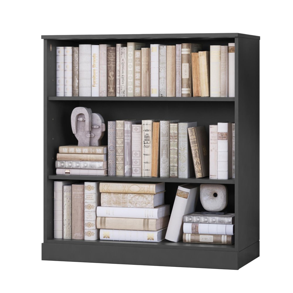 36" French Blue Solid Wood Adjustable Three Tier Library Bookcase