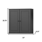 32" Gray Solid Wood Accent Cabinet With Two Doors