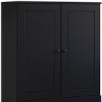 32" Black Solid Wood Accent Cabinet With Two Doors