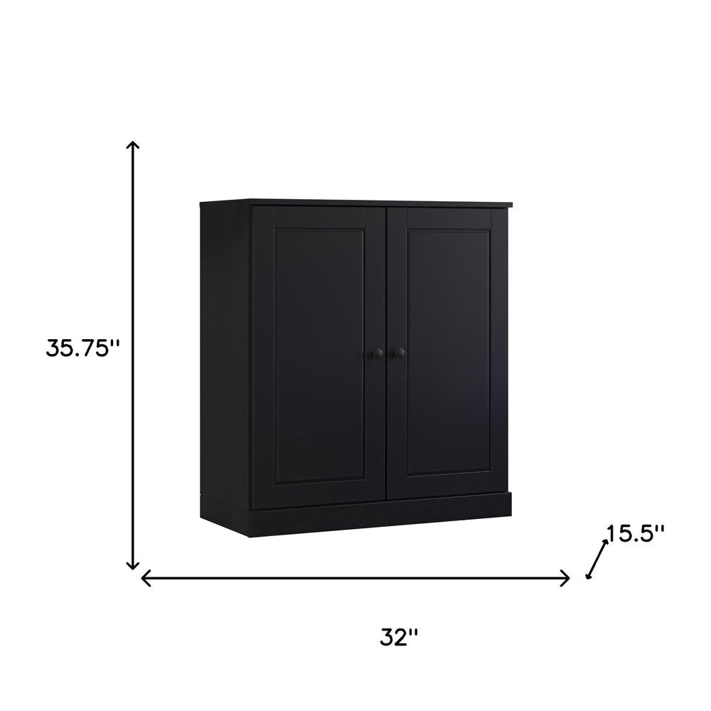 32" Black Solid Wood Accent Cabinet With Two Doors