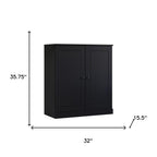 32" Black Solid Wood Accent Cabinet With Two Doors