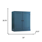 32" Teal Blue Solid Wood Accent Cabinet With Two Doors