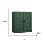 32" Green Solid Wood Accent Cabinet With Two Doors