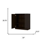 32" Espresso Solid Wood Accent Cabinet With Two Doors