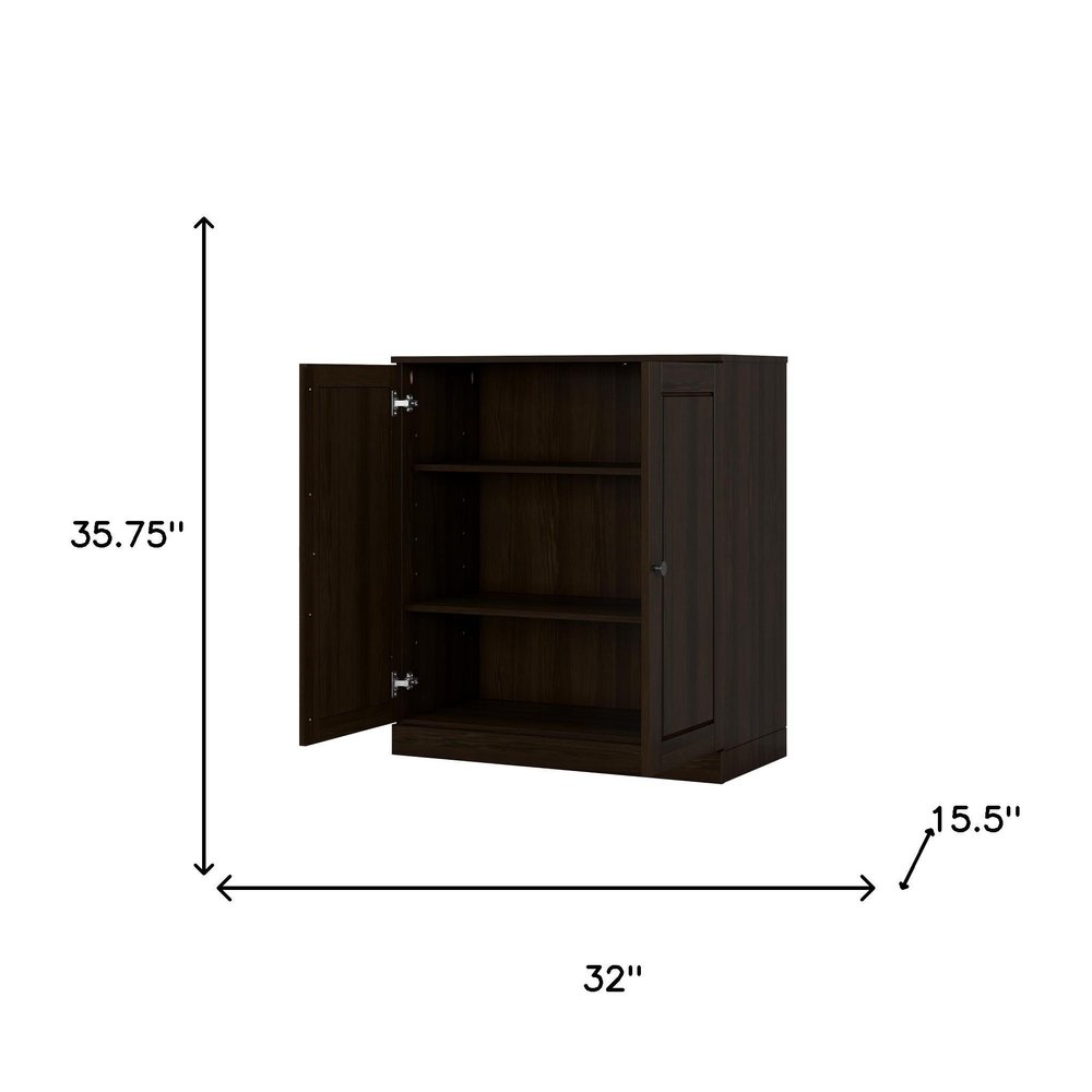 32" Espresso Solid Wood Accent Cabinet With Two Doors