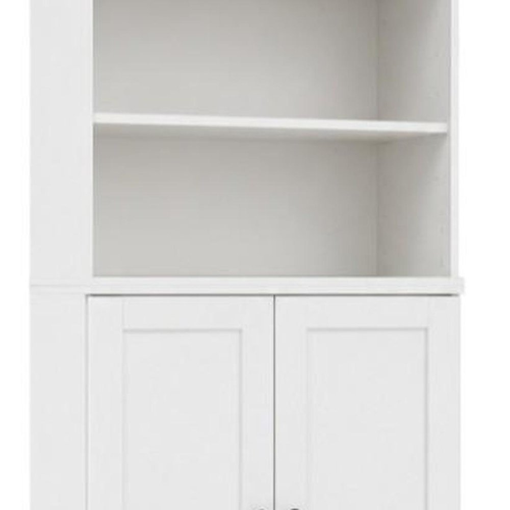 72" White Solid Wood Adjustable Six Tier Library Bookcase with Two Doors