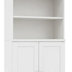 72" White Solid Wood Adjustable Six Tier Library Bookcase with Two Doors