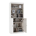 72" White Solid Wood Adjustable Six Tier Library Bookcase with Two Doors
