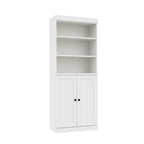72" White Solid Wood Adjustable Six Tier Library Bookcase with Two Doors