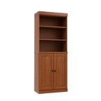 72" Coffee Solid Wood Adjustable Six Tier Library Bookcase with Two Doors