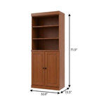 72" Coffee Solid Wood Adjustable Six Tier Library Bookcase with Two Doors