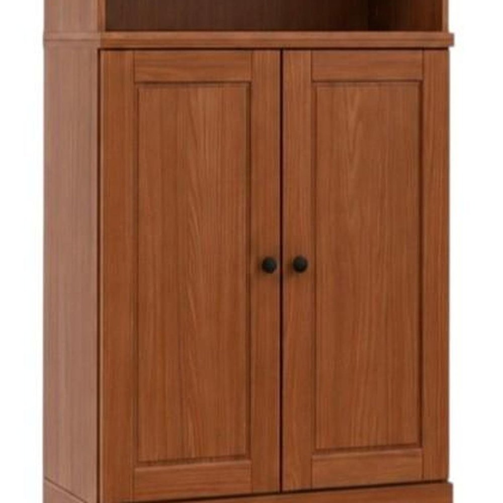 72" Coffee Solid Wood Adjustable Six Tier Library Bookcase with Two Doors