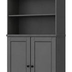 72" Gray Solid Wood Adjustable Six Tier Library Bookcase with Two Doors