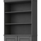 72" Gray Solid Wood Adjustable Six Tier Library Bookcase with Two Doors