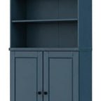 72" Teal Blue Solid Wood Adjustable Six Tier Library Bookcase with Two Doors