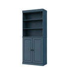 72" Teal Blue Solid Wood Adjustable Six Tier Library Bookcase with Two Doors