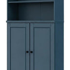 72" Teal Blue Solid Wood Adjustable Six Tier Library Bookcase with Two Doors