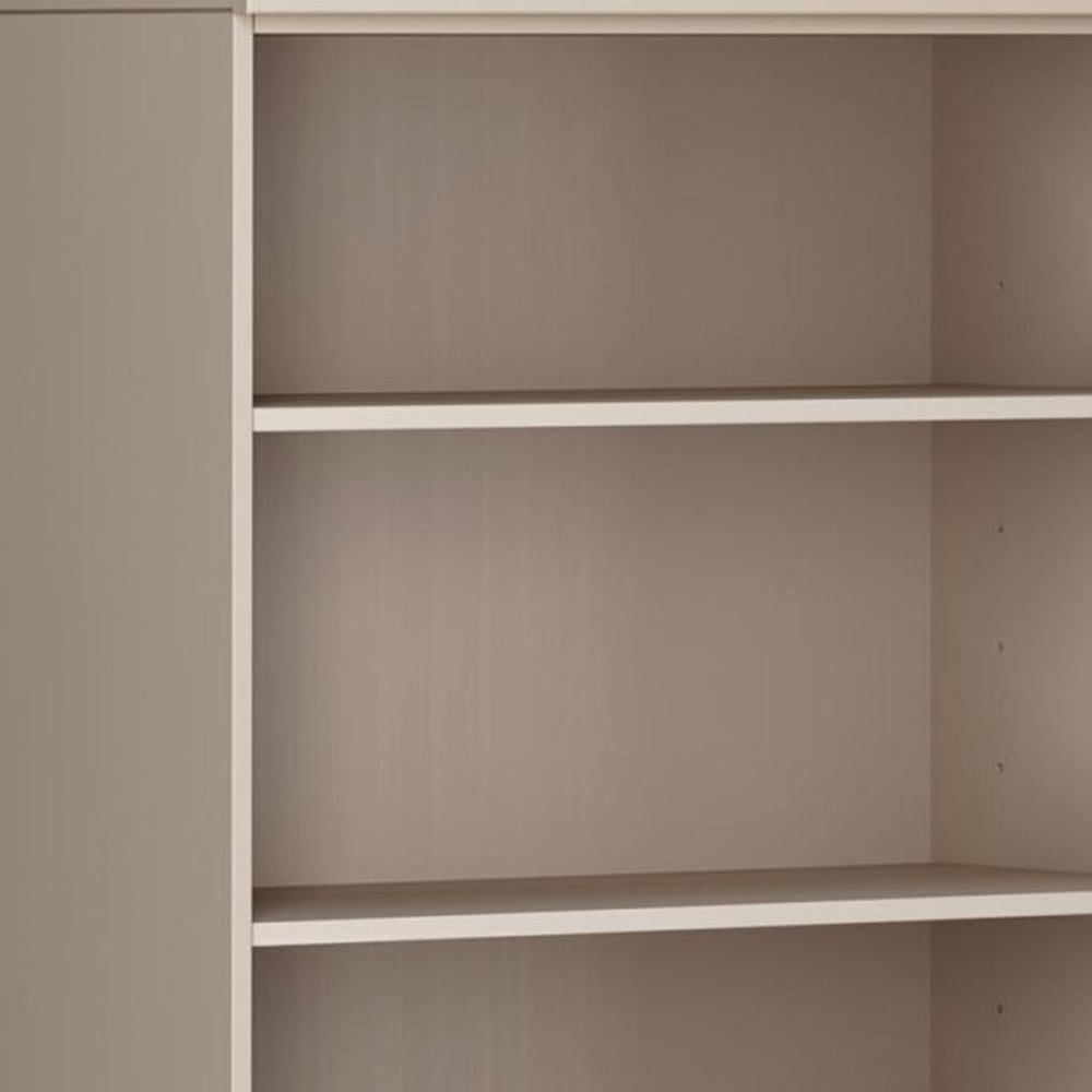 72" Beige Solid Wood Adjustable Six Tier Library Bookcase with Two Doors