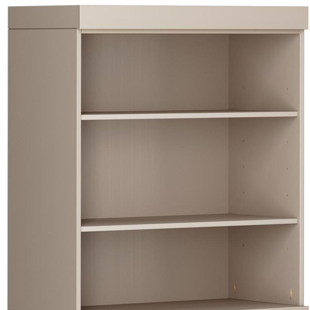 72" Beige Solid Wood Adjustable Six Tier Library Bookcase with Two Doors