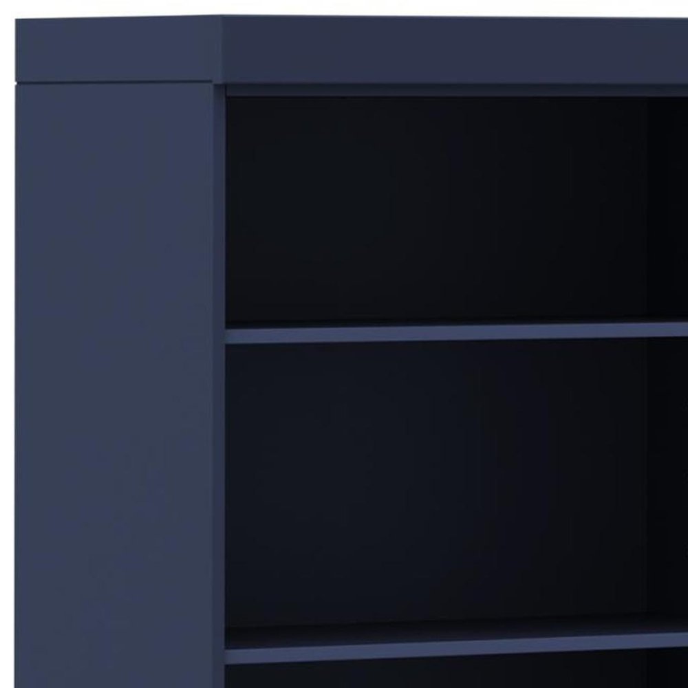 72" Navy Blue Solid Wood Adjustable Six Tier Library Bookcase with Two Doors