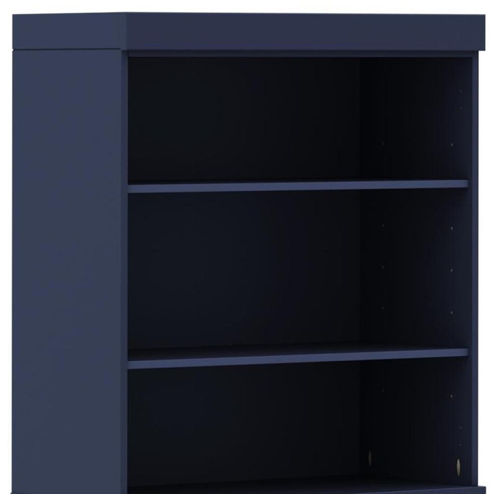 72" Navy Blue Solid Wood Adjustable Six Tier Library Bookcase with Two Doors