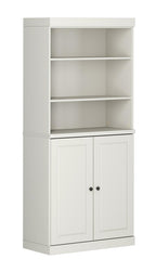 72" Off White Solid Wood Adjustable Six Tier Library Bookcase with Two Doors
