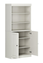 72" Off White Solid Wood Adjustable Six Tier Library Bookcase with Two Doors