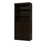 72" Espresso Solid Wood Adjustable Six Tier Library Bookcase with Two Doors