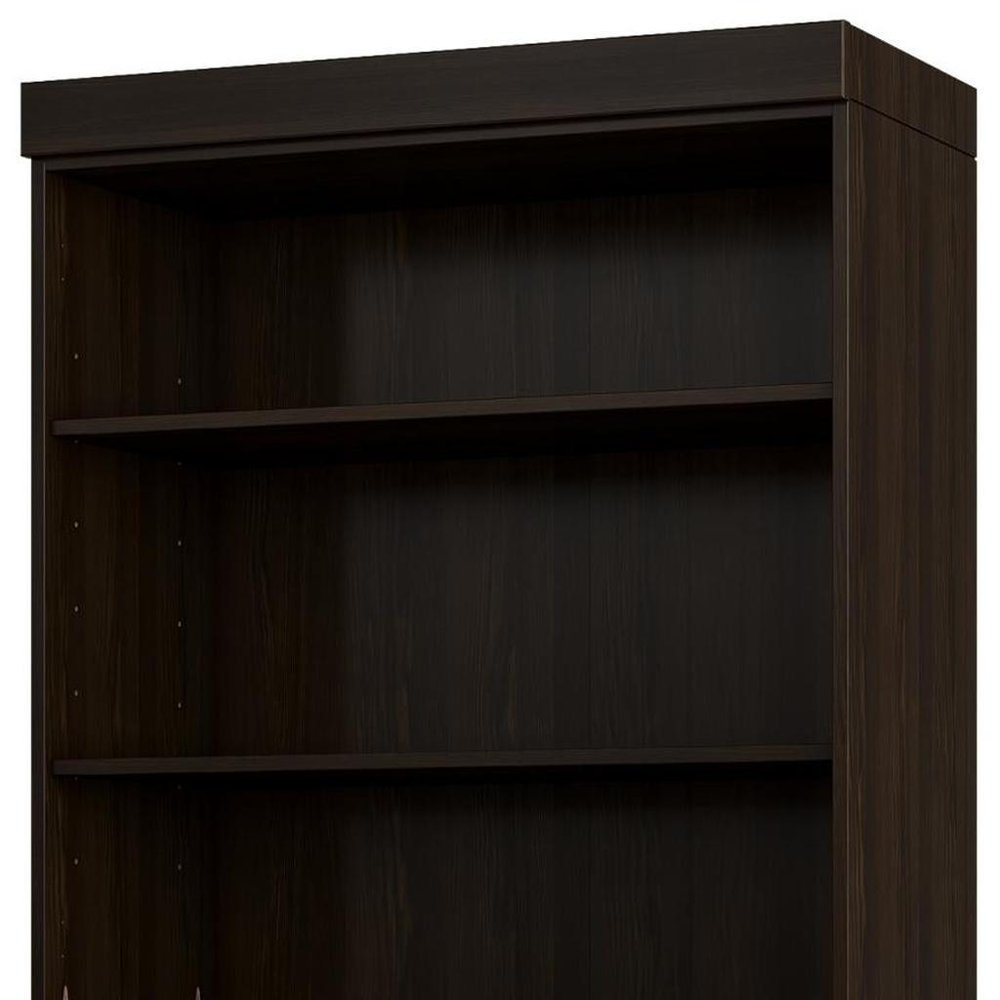 72" Espresso Solid Wood Adjustable Six Tier Library Bookcase with Two Doors