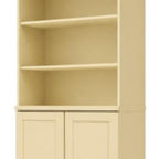72" Yellow Solid Wood Adjustable Six Tier Library Bookcase with Two Doors