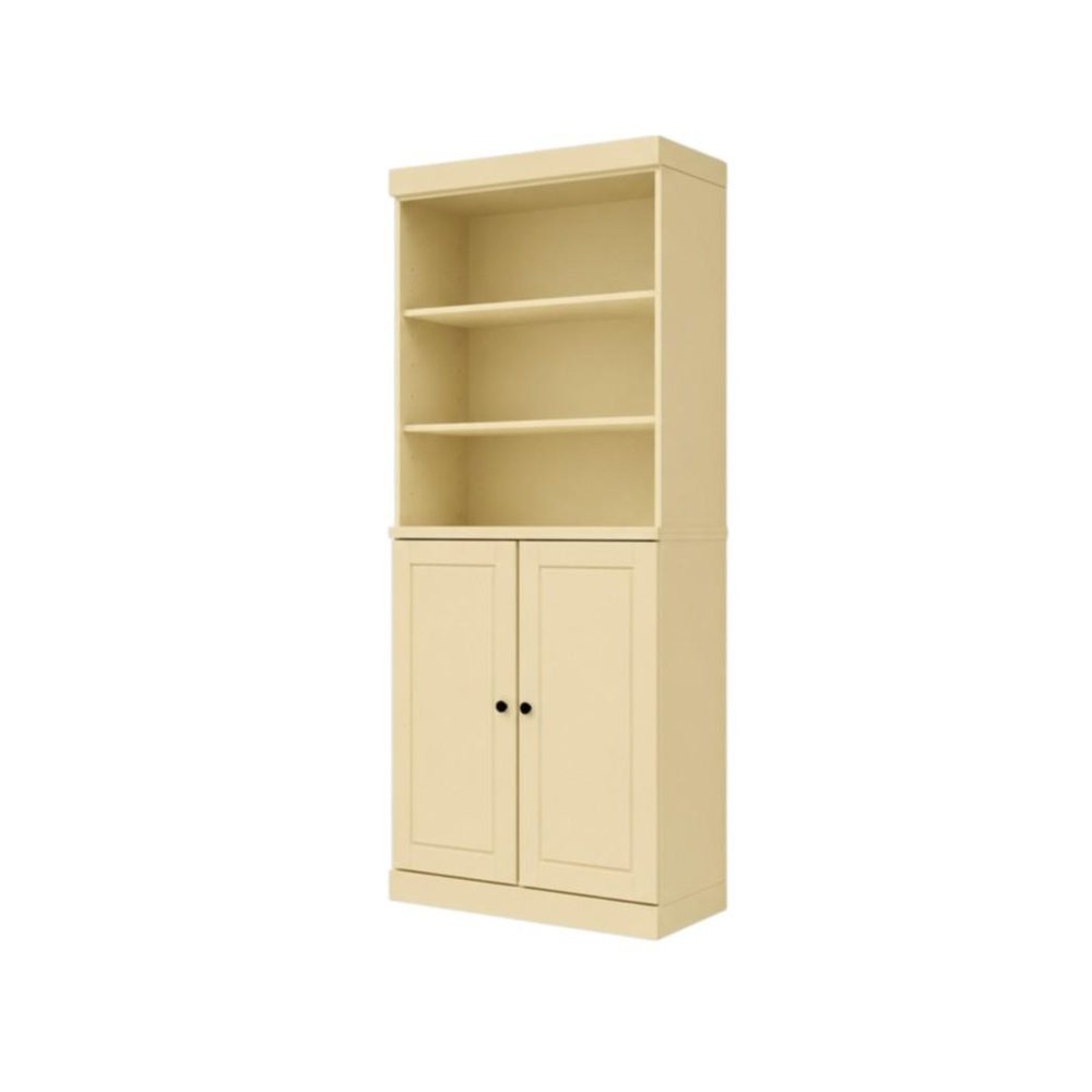 72" Yellow Solid Wood Adjustable Six Tier Library Bookcase with Two Doors