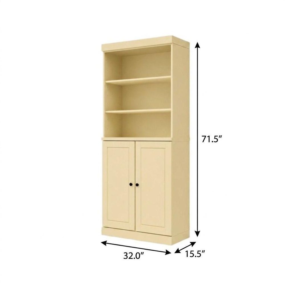 72" Yellow Solid Wood Adjustable Six Tier Library Bookcase with Two Doors