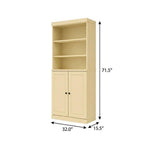 72" Yellow Solid Wood Adjustable Six Tier Library Bookcase with Two Doors