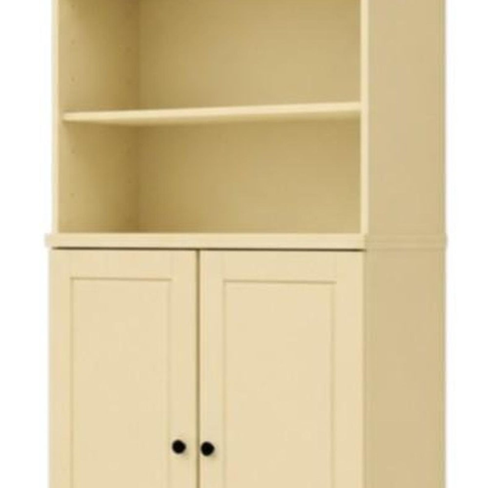 72" Yellow Solid Wood Adjustable Six Tier Library Bookcase with Two Doors