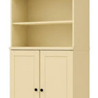 72" Yellow Solid Wood Adjustable Six Tier Library Bookcase with Two Doors