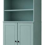 72" Aqua Solid Wood Adjustable Six Tier Library Bookcase with Two Doors