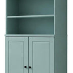 72" Aqua Solid Wood Adjustable Six Tier Library Bookcase with Two Doors