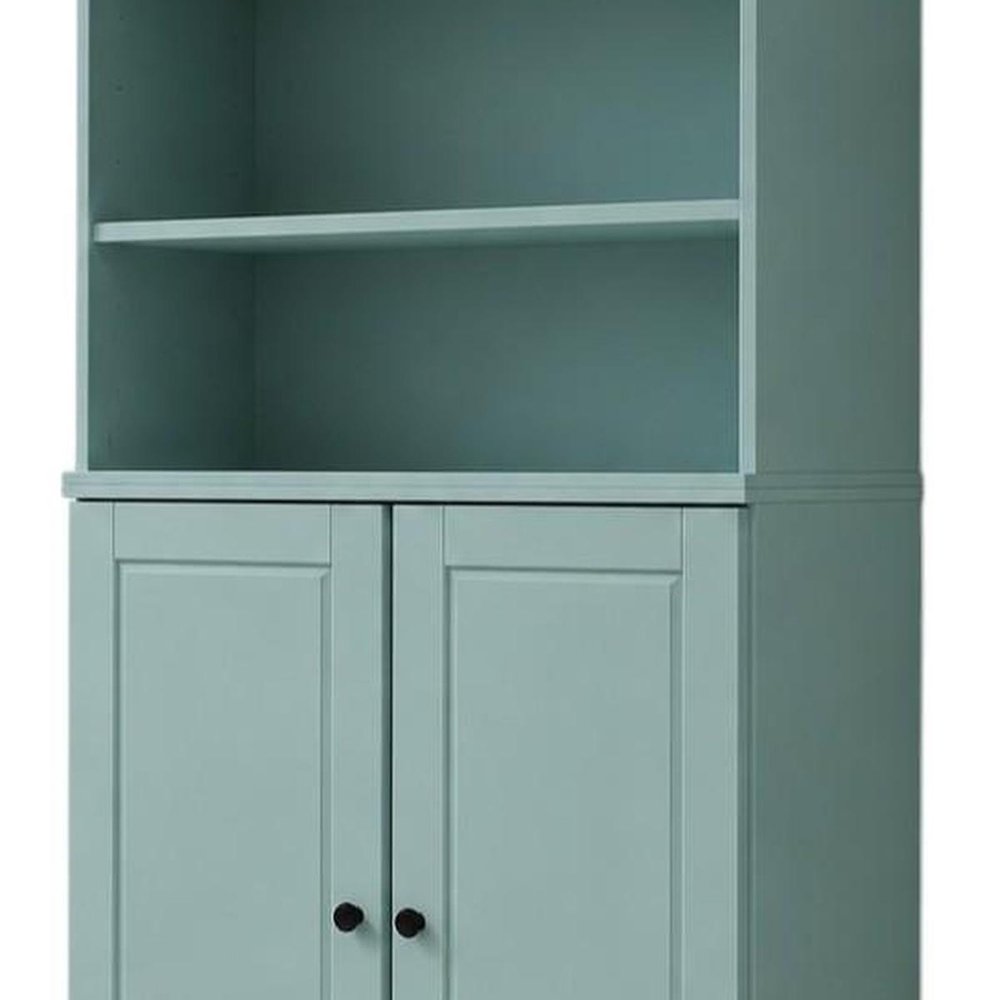 72" Aqua Solid Wood Adjustable Six Tier Library Bookcase with Two Doors