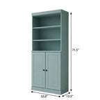 72" Aqua Solid Wood Adjustable Six Tier Library Bookcase with Two Doors