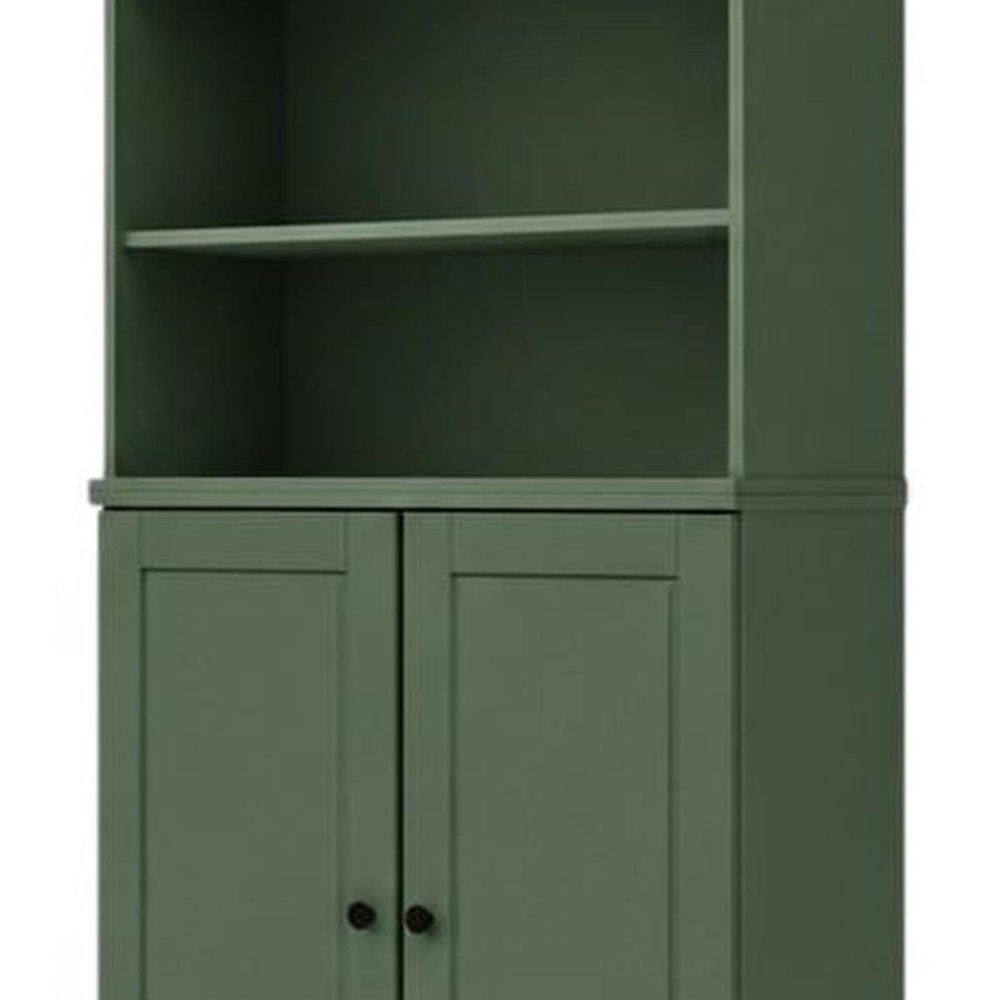 72" Green Solid Wood Adjustable Six Tier Library Bookcase with Two Doors