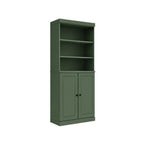 72" Green Solid Wood Adjustable Six Tier Library Bookcase with Two Doors
