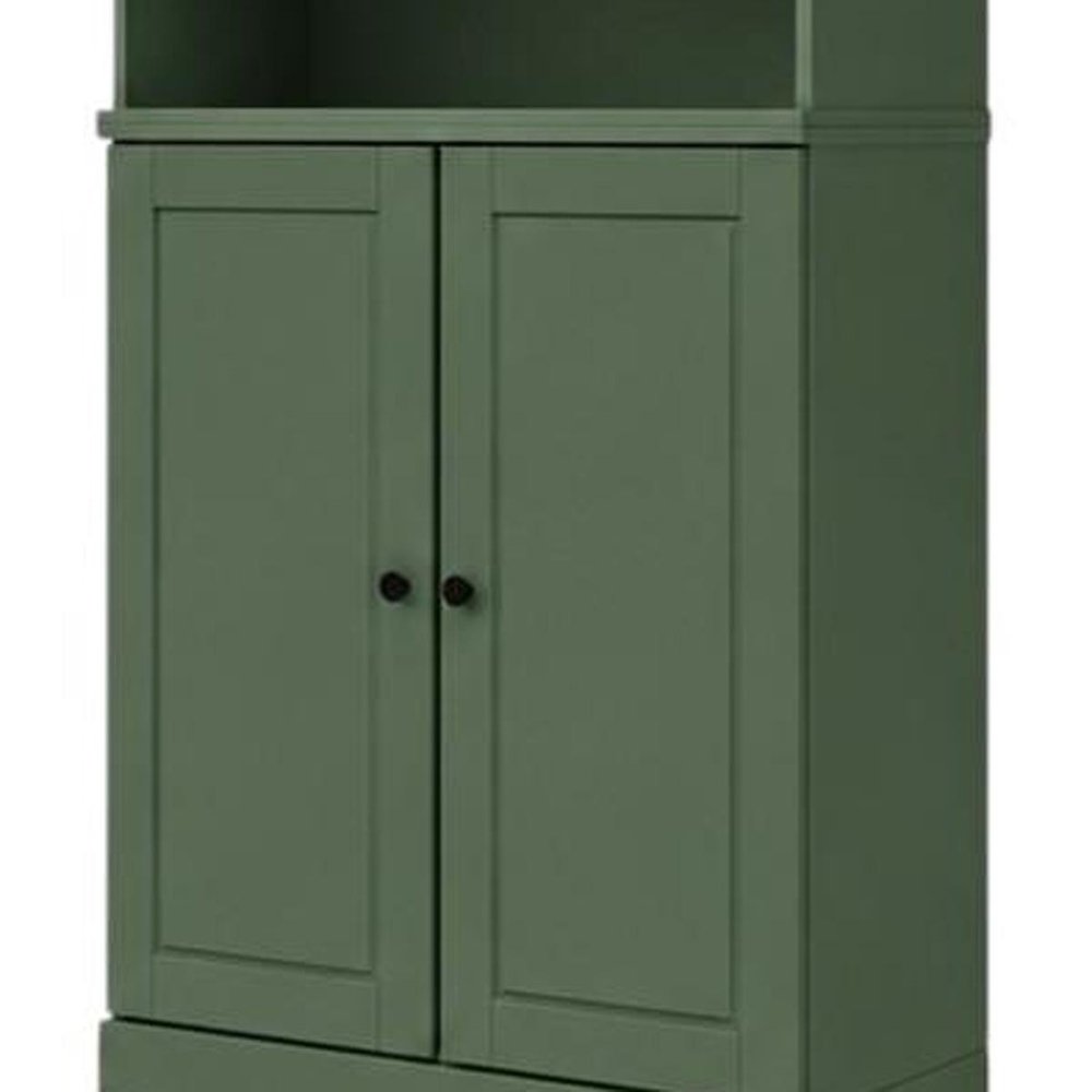 72" Green Solid Wood Adjustable Six Tier Library Bookcase with Two Doors