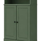 72" Green Solid Wood Adjustable Six Tier Library Bookcase with Two Doors