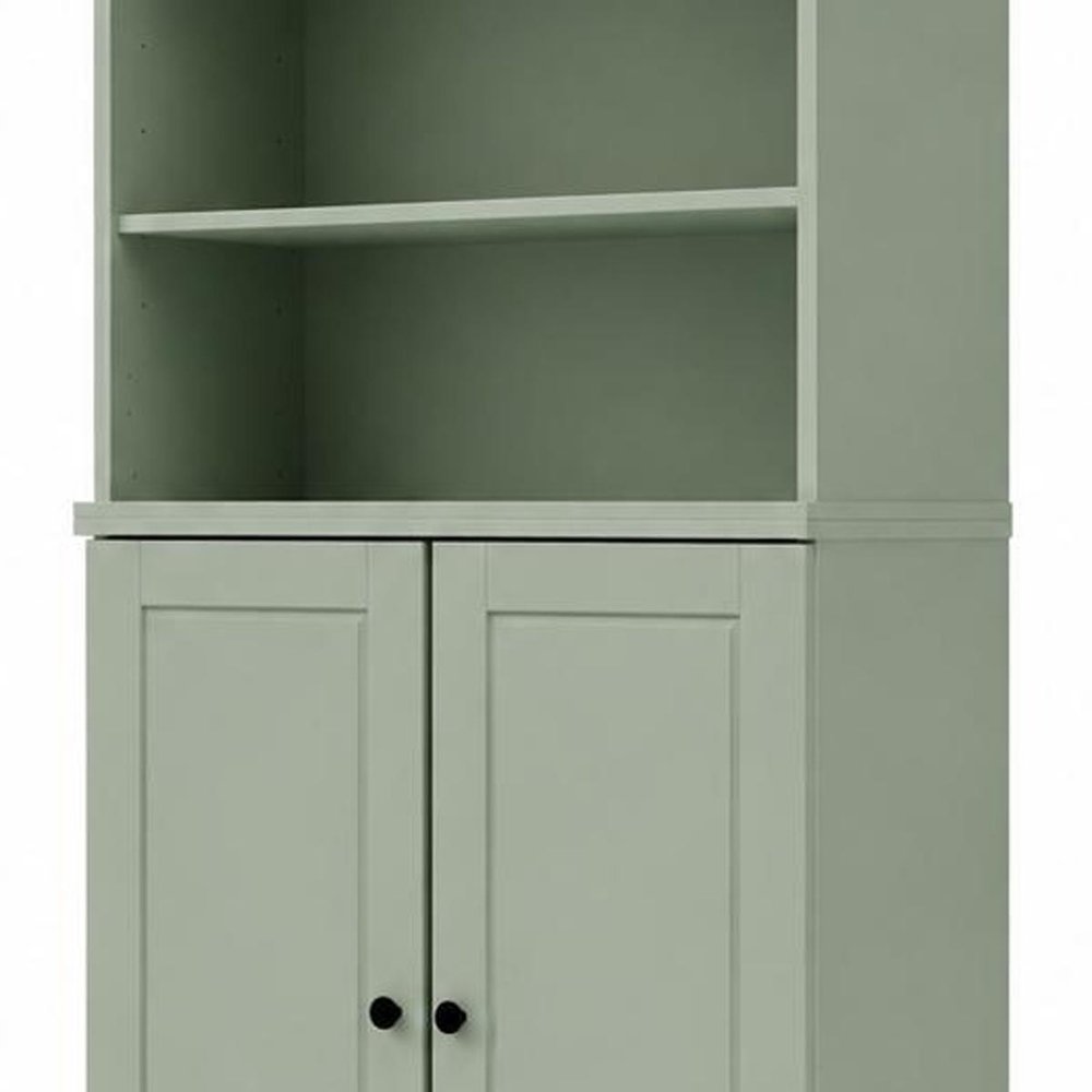 72" Sage Solid Wood Adjustable Six Tier Library Bookcase with Two Doors